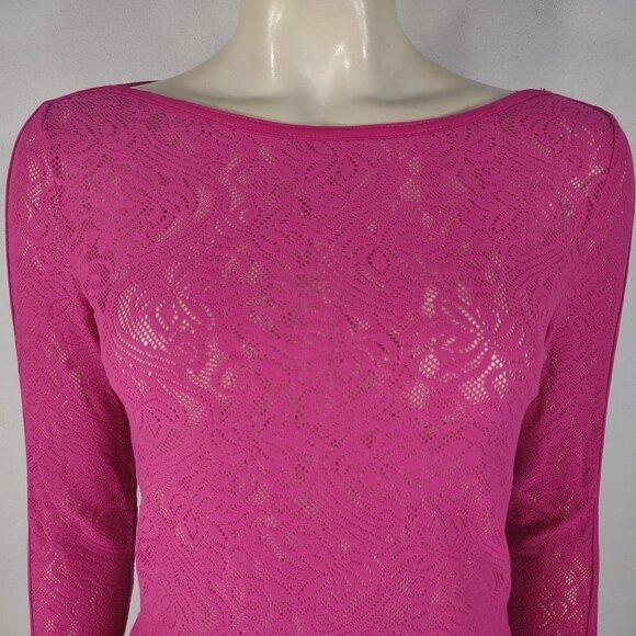 NWT Cache pink sheer laser cut stretch lace tee blouse shirt ladies XS - Picture 2 of 8